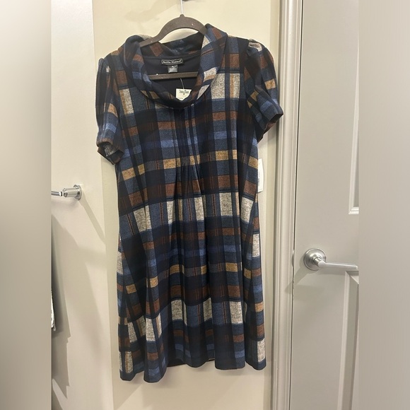 Jessica Howard Dresses & Skirts - Jessica Howard Sweater Dress Short Sleeve Petite Large Plaid Turtleneck Academia